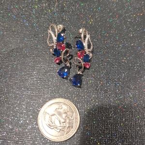 Sterling silver pink blue stone butterfly earrings